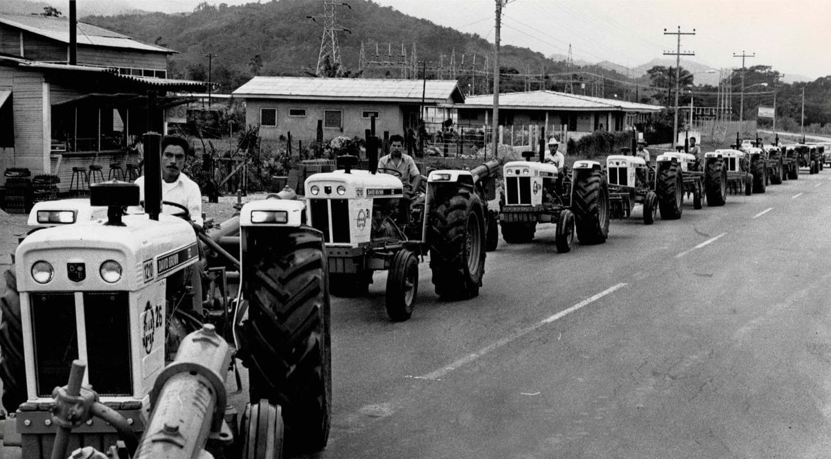 Caravana de 30 tractores David Brown 1210 con arados Tatu entregados por ESA, 1969