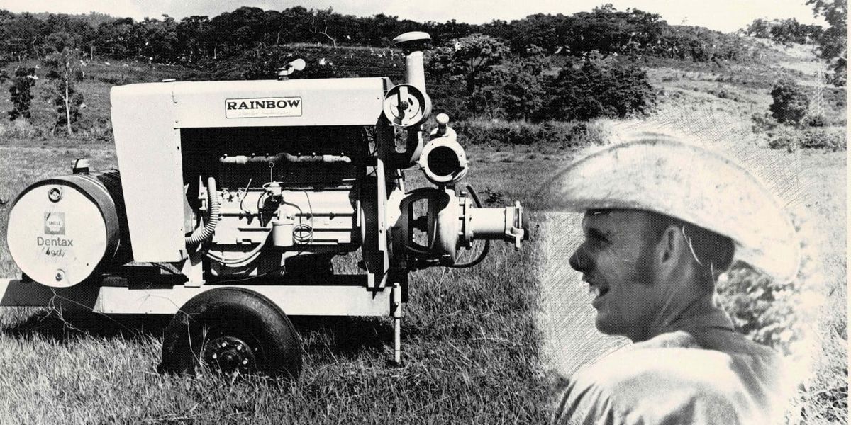 Motobomba de riego Rainbow en el campo